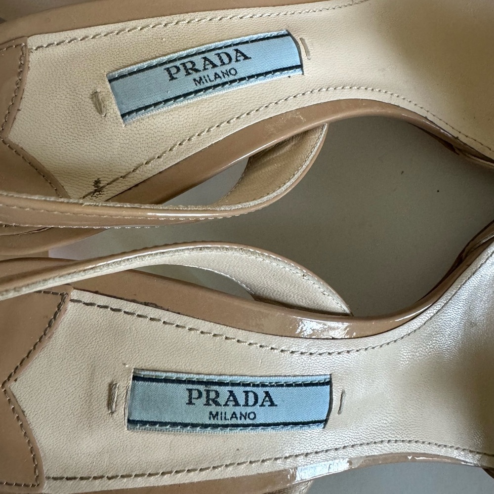 PRADA Nude Patent Leather Rhinestones Bow Slingbacks 8/38.5 EUC - Picture 6 of 8